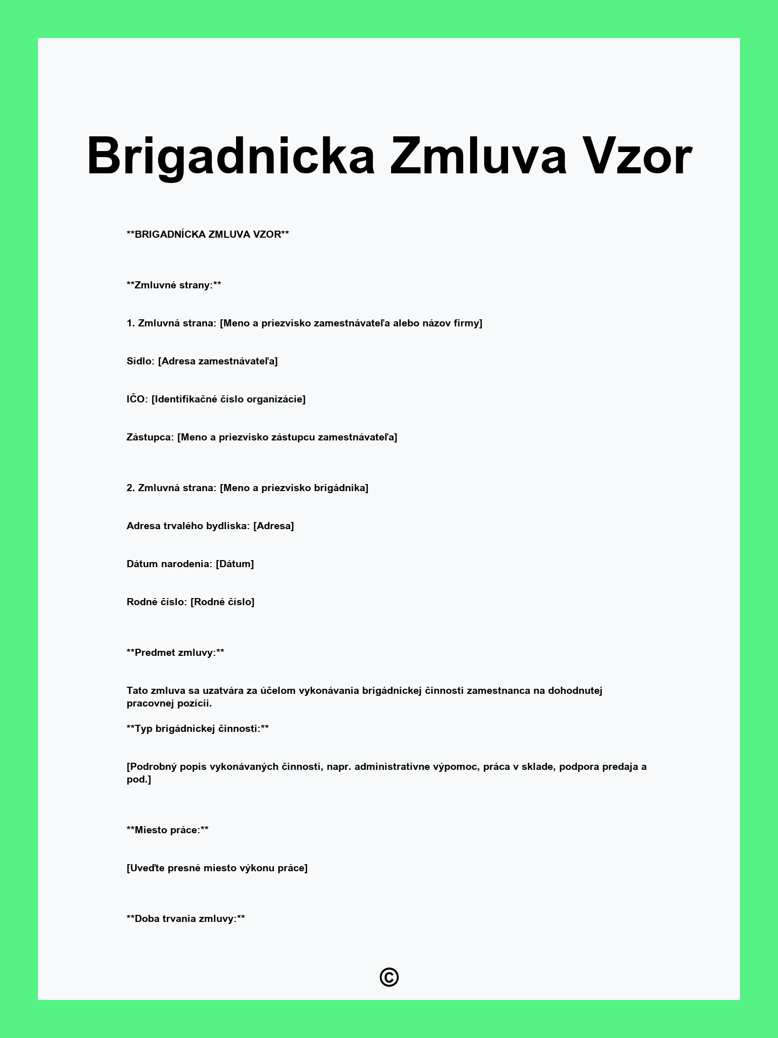 Brigadnicka Zmluva Vzor