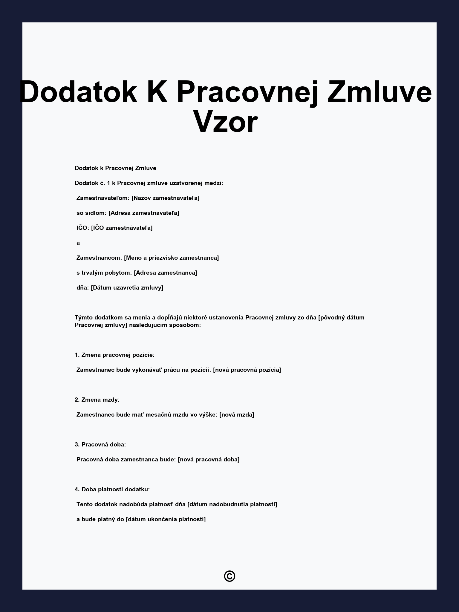 Dodatok K Pracovnej Zmluve Vzor