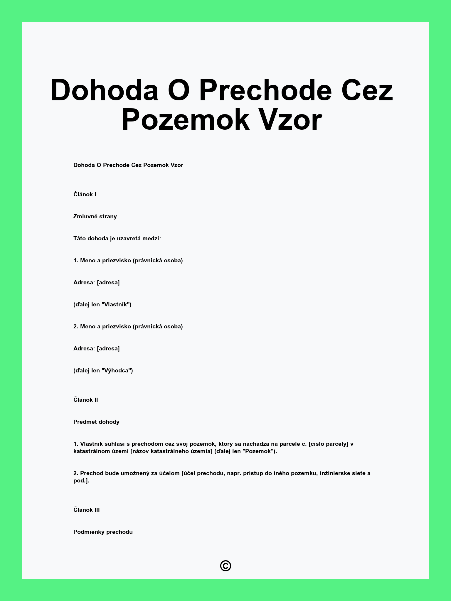 Dohoda O Prechode Cez Pozemok Vzor