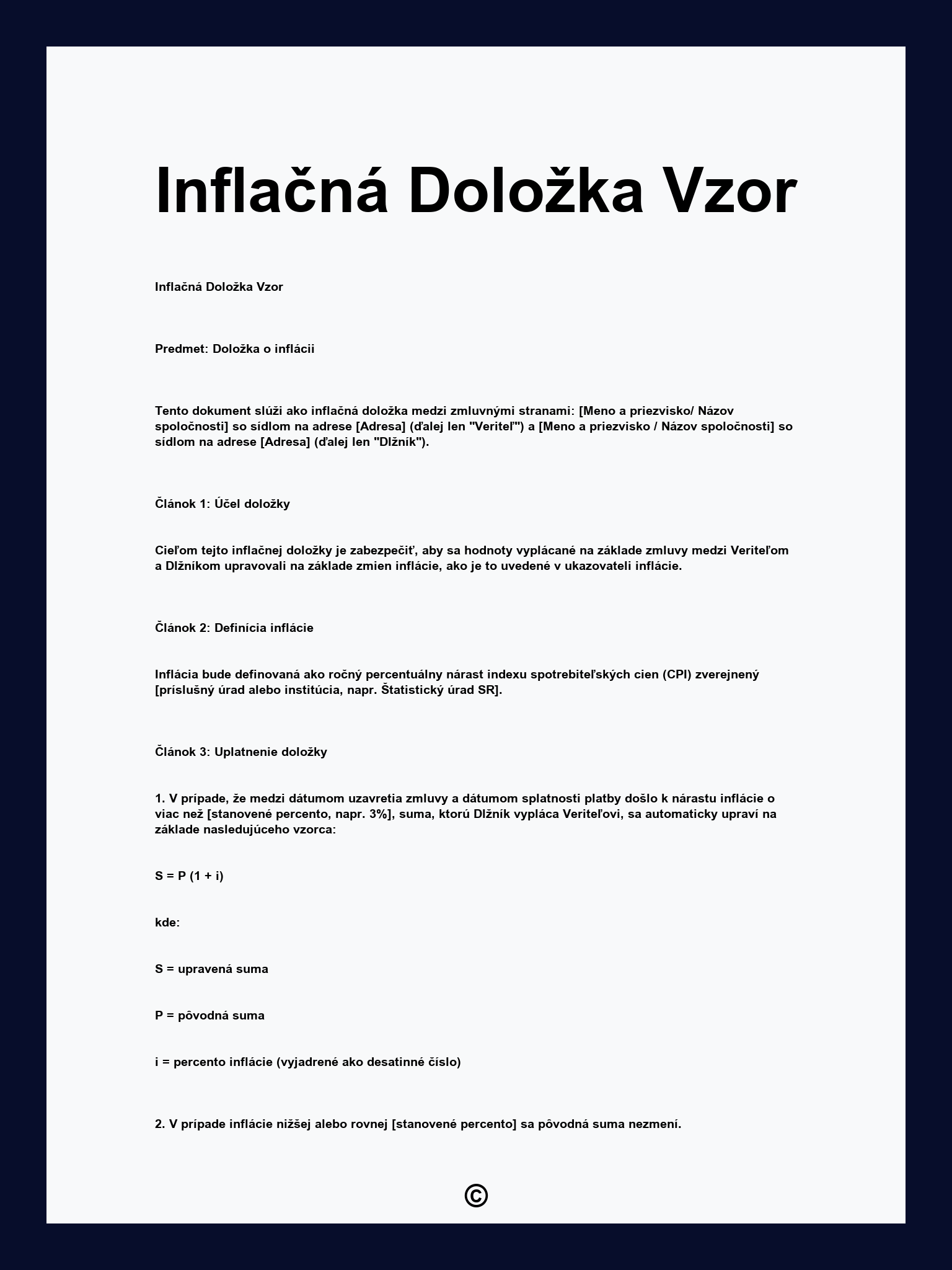 Inflačná Doložka Vzor