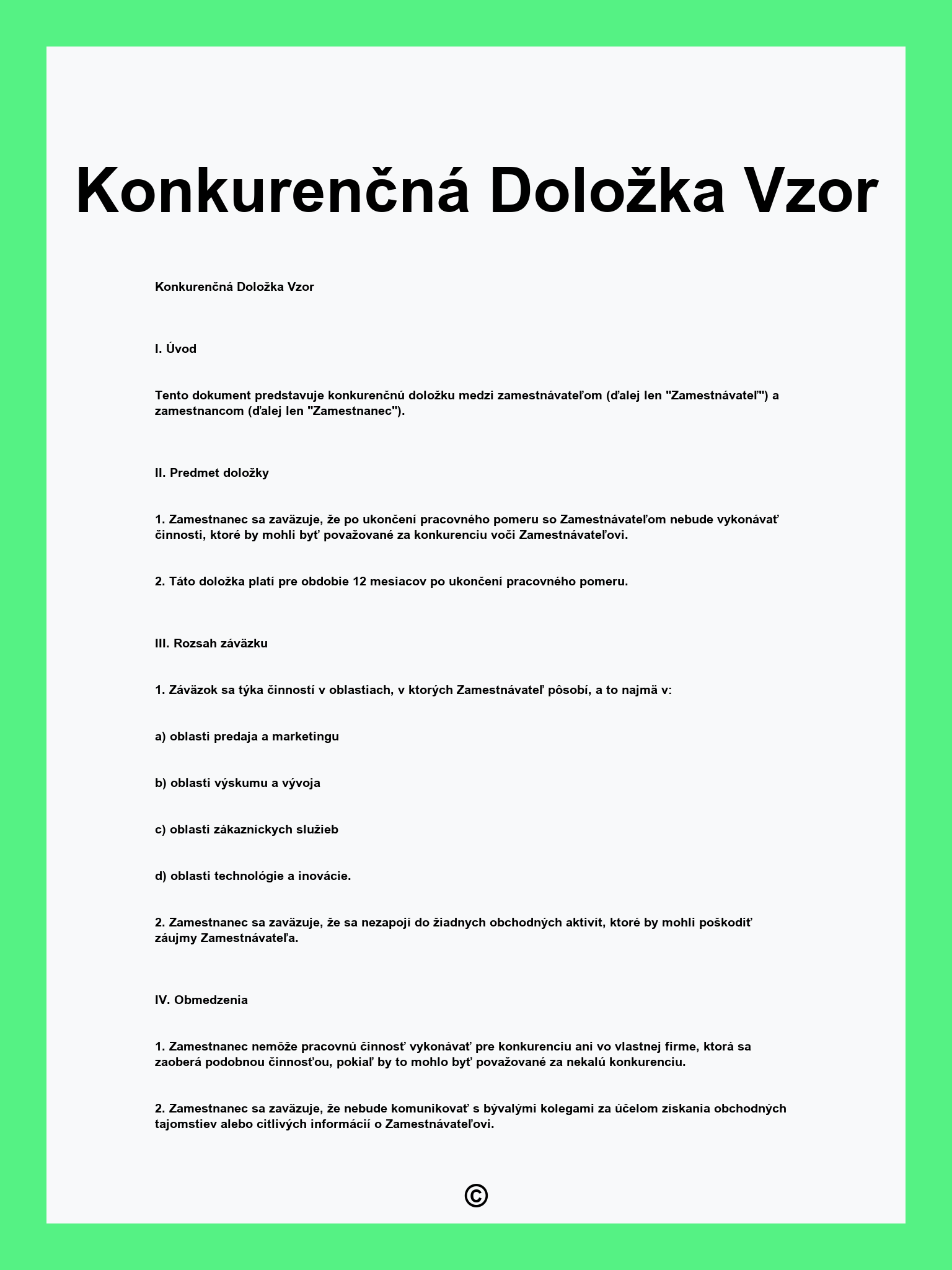 Konkurenčná Doložka Vzor
