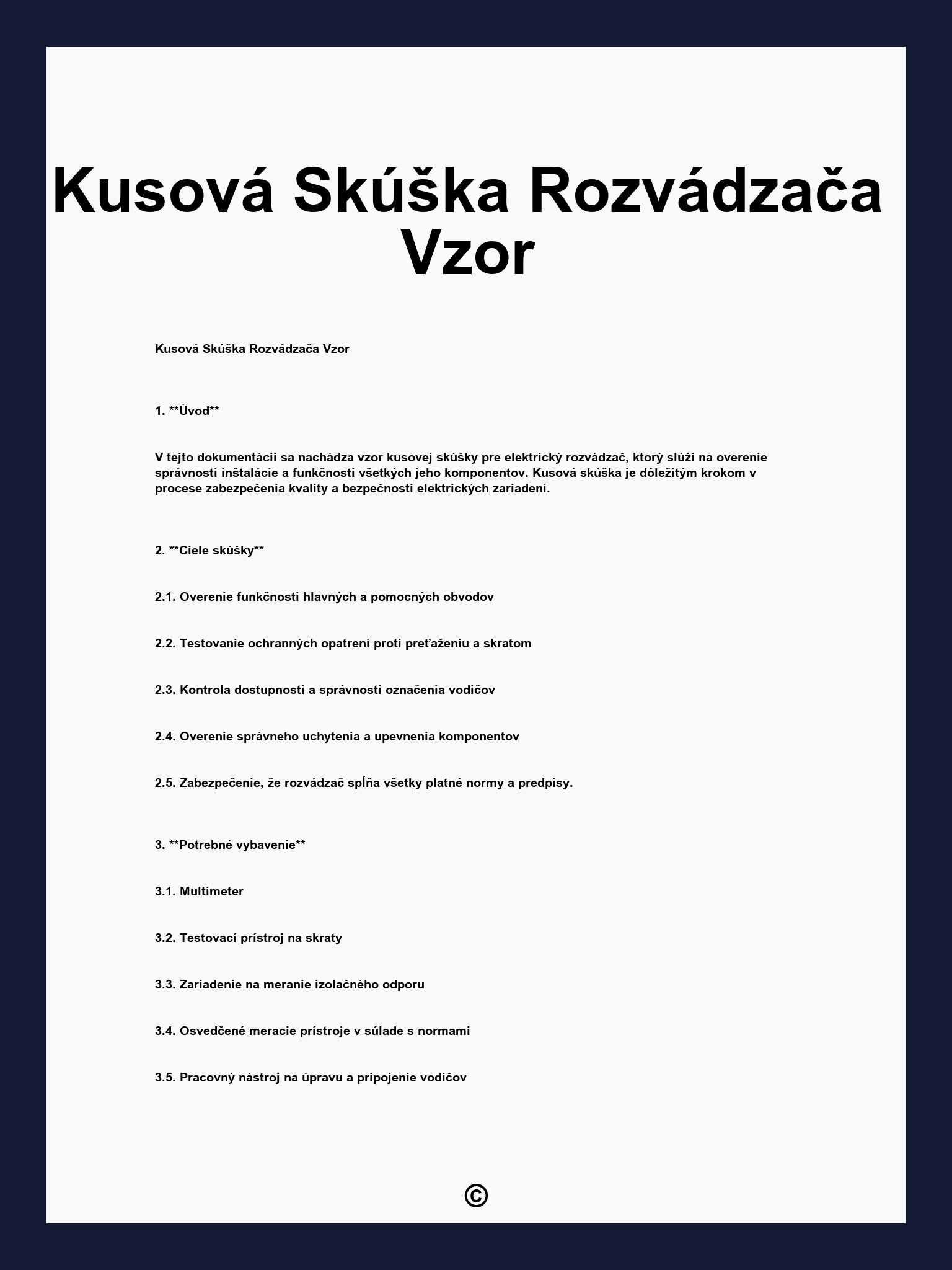 Kusová Skúška Rozvádzača Vzor