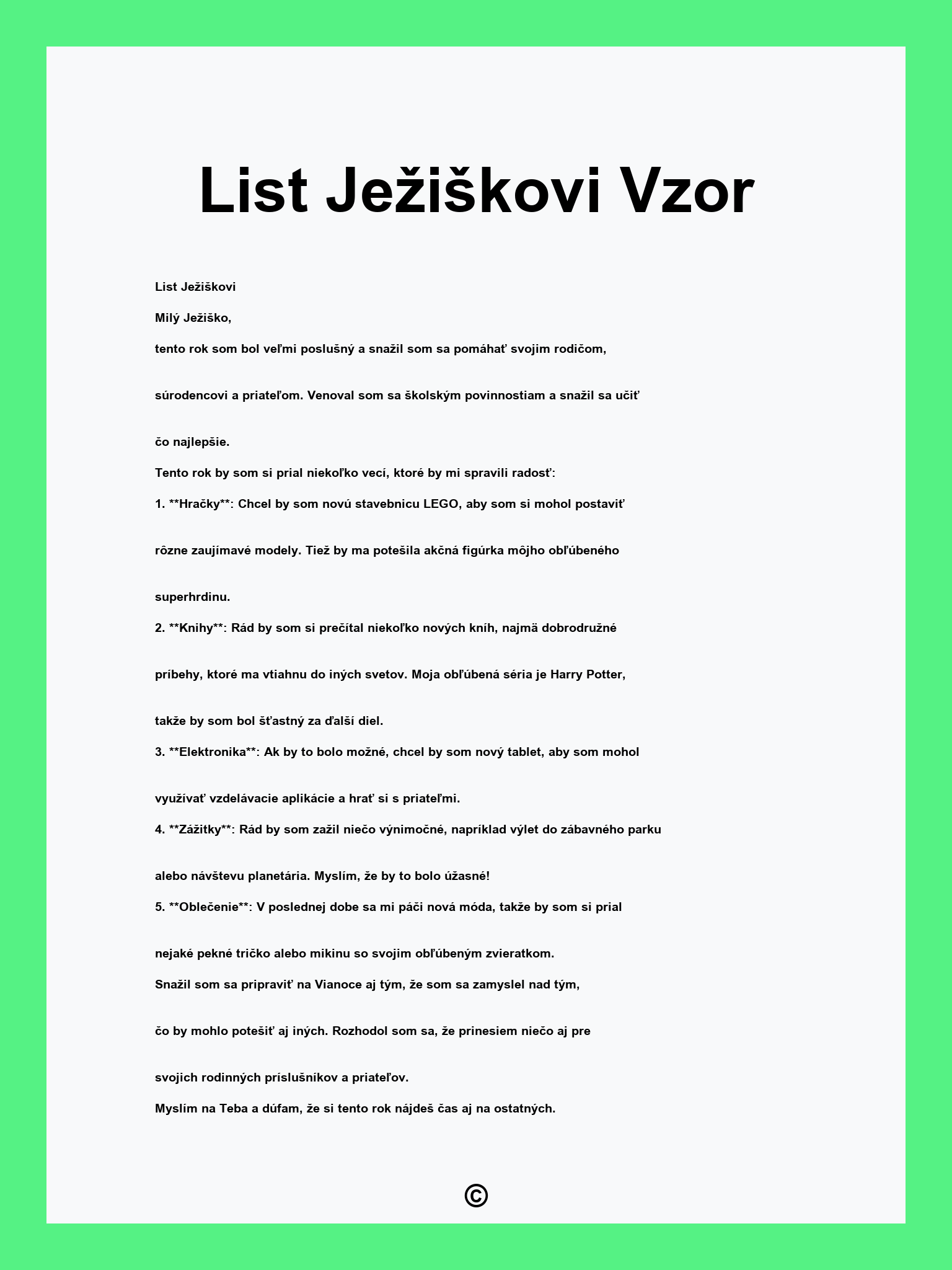 List Ježiškovi Vzor
