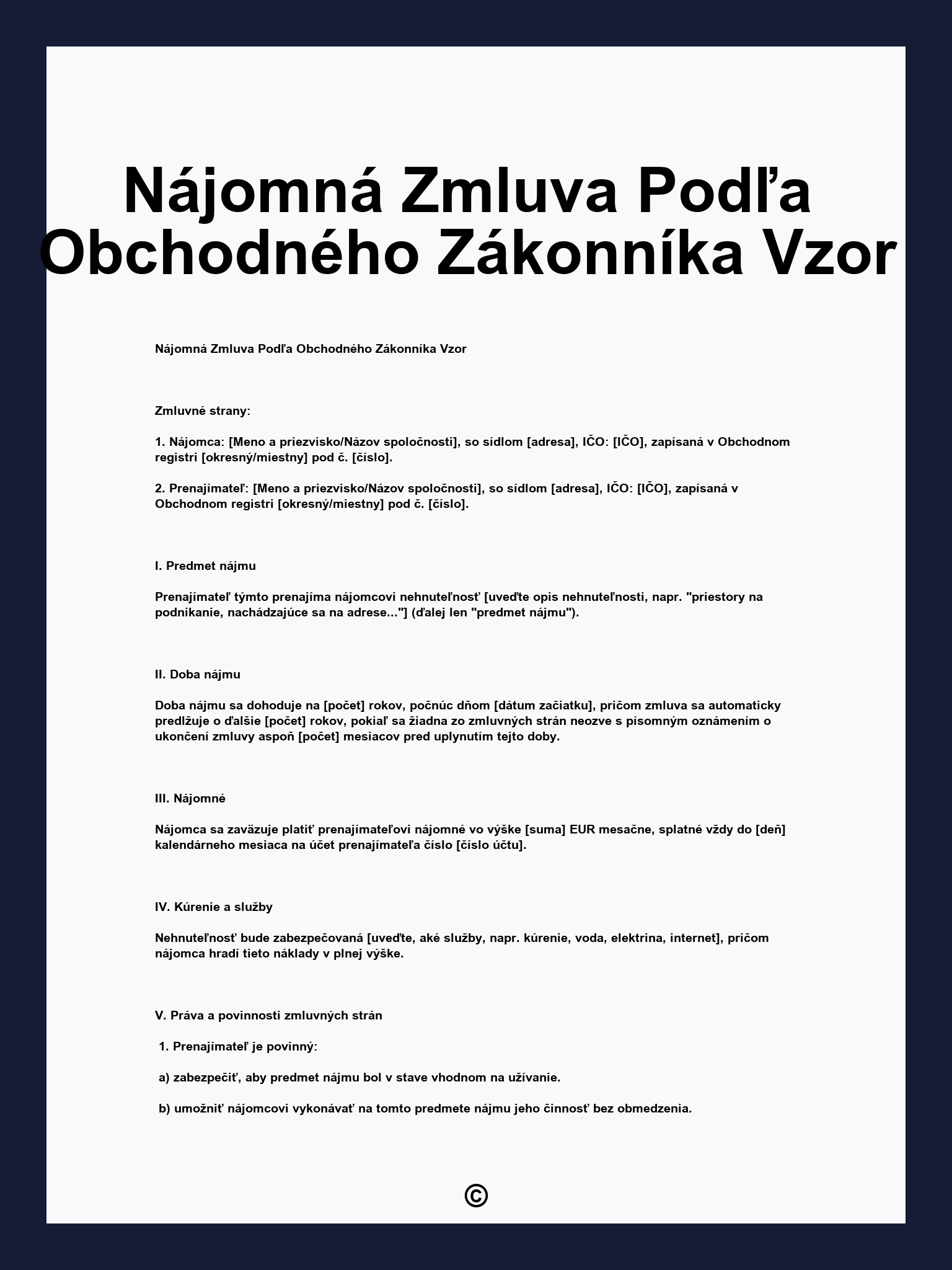 Nájomná Zmluva Podľa Obchodného Zákonníka Vzor