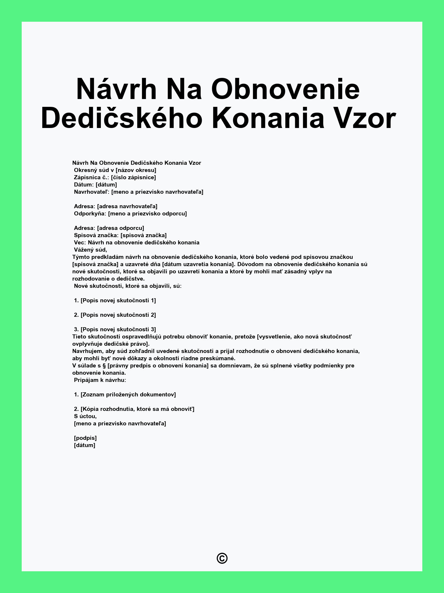 Návrh Na Obnovenie Dedičského Konania Vzor