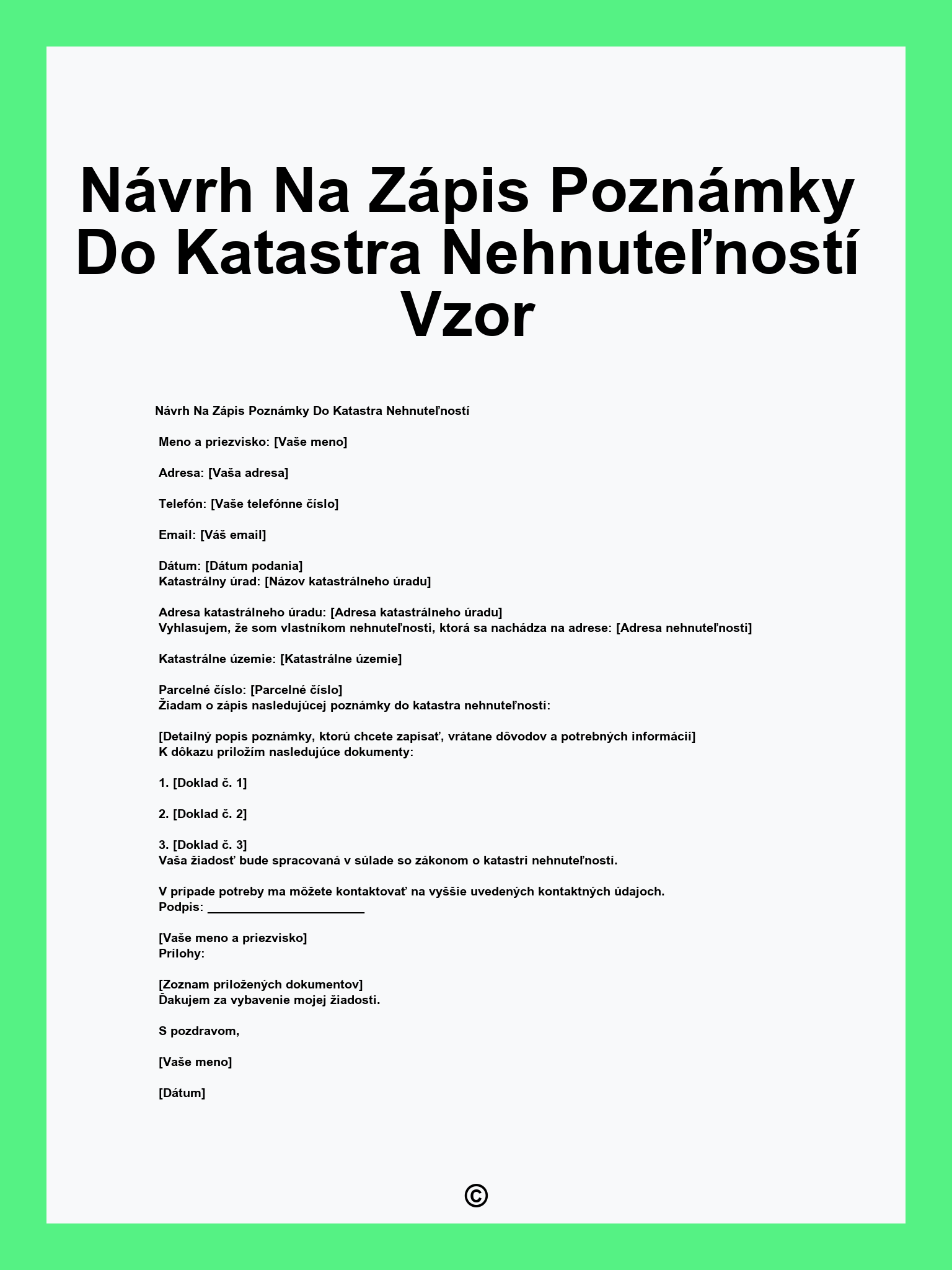 Návrh Na Zápis Poznámky Do Katastra Nehnuteľností Vzor