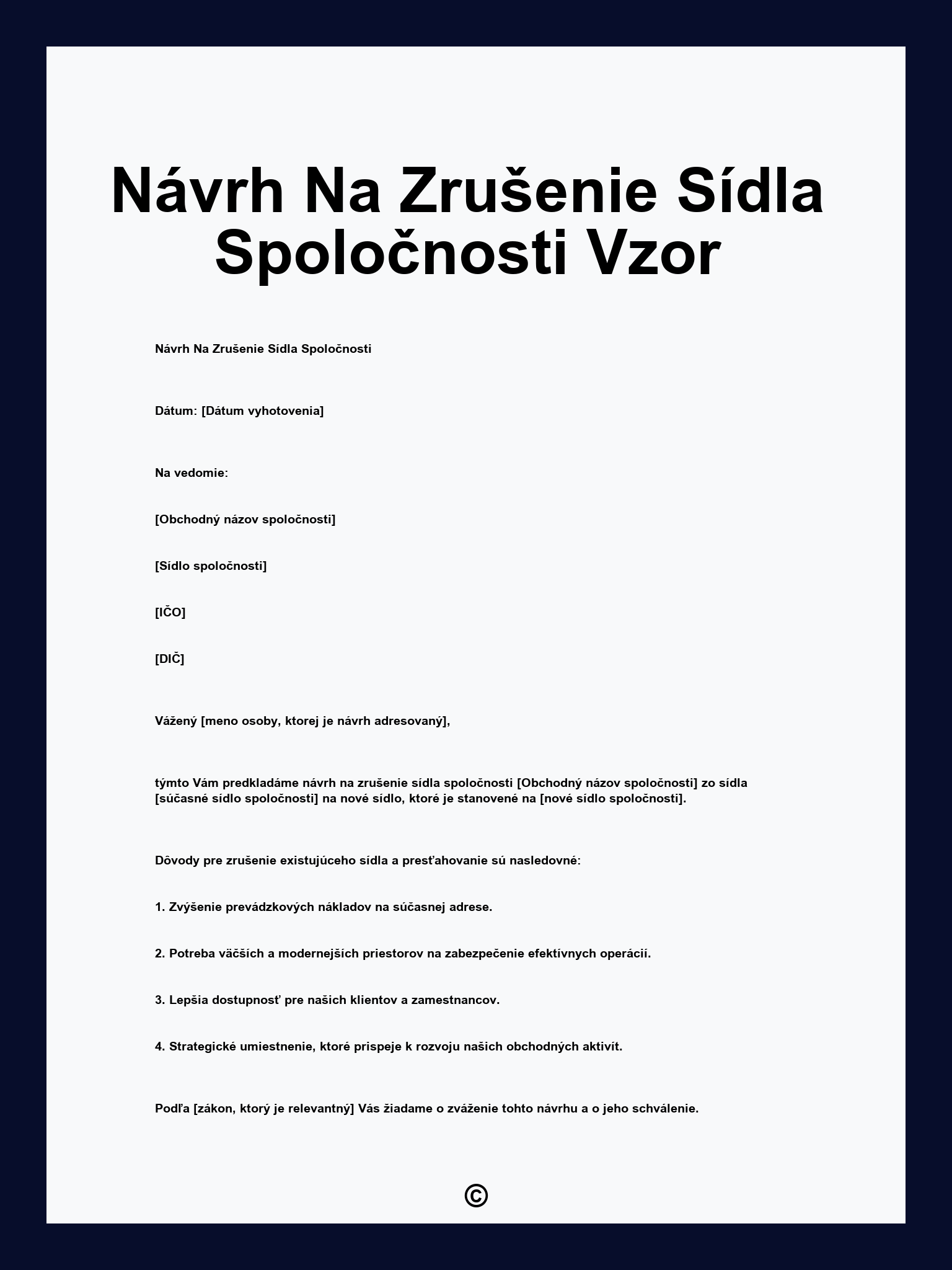 Návrh Na Zrušenie Sídla Spoločnosti Vzor
