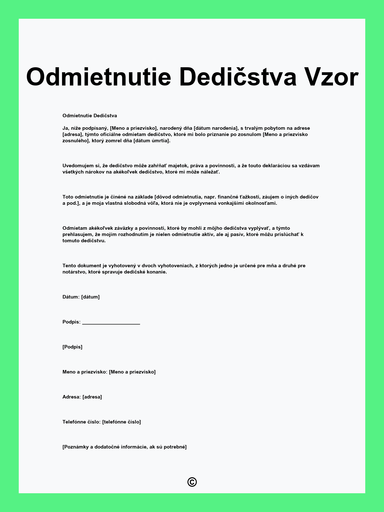 Odmietnutie Dedičstva Vzor