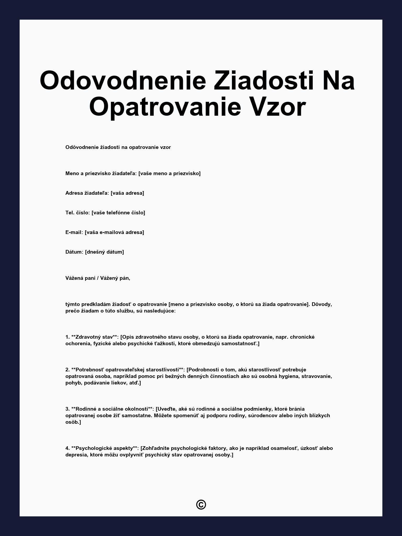 Odovodnenie Ziadosti Na Opatrovanie Vzor