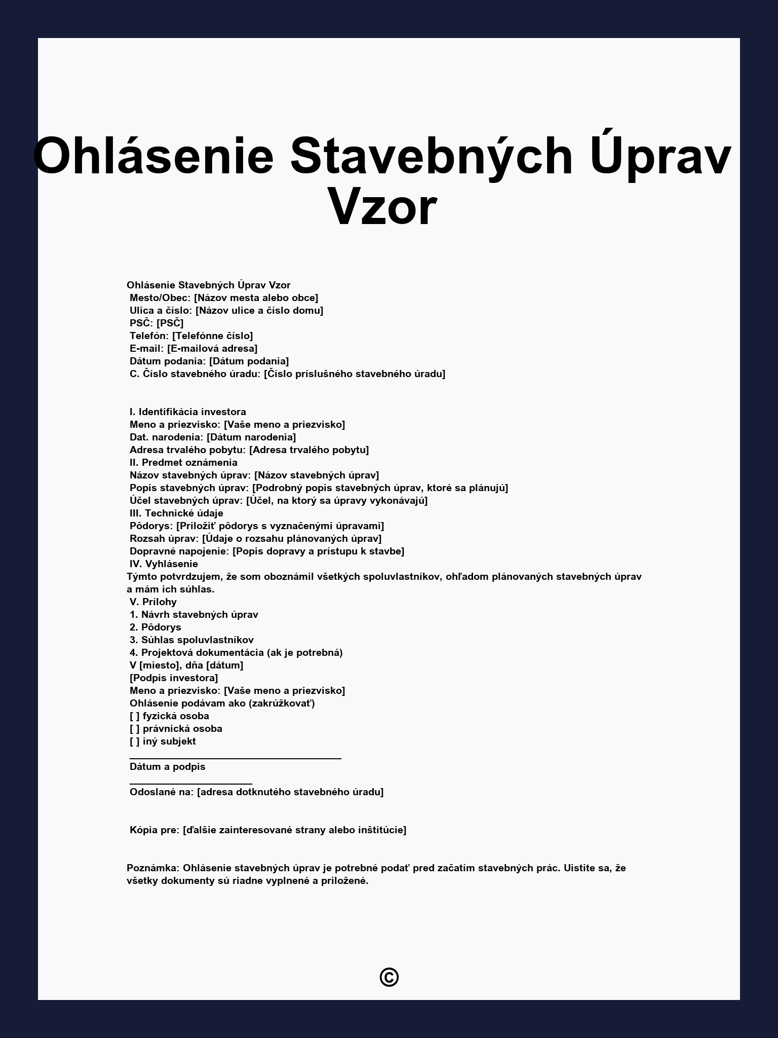 Ohlásenie Stavebných Úprav Vzor