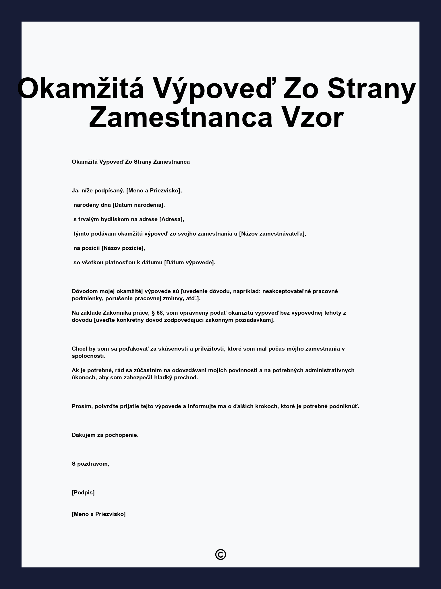 Okamžitá Výpoveď Zo Strany Zamestnanca Vzor