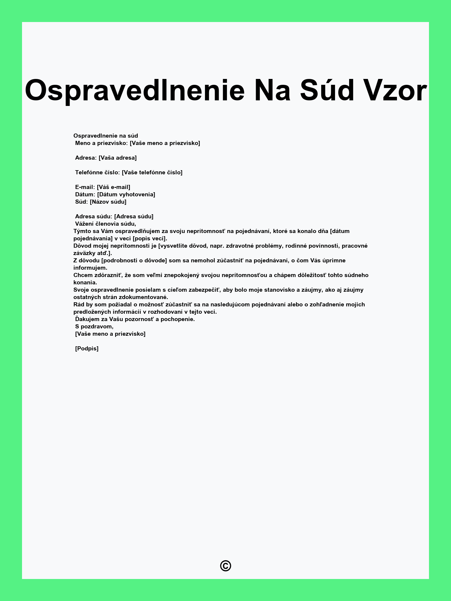 Ospravedlnenie Na Súd Vzor