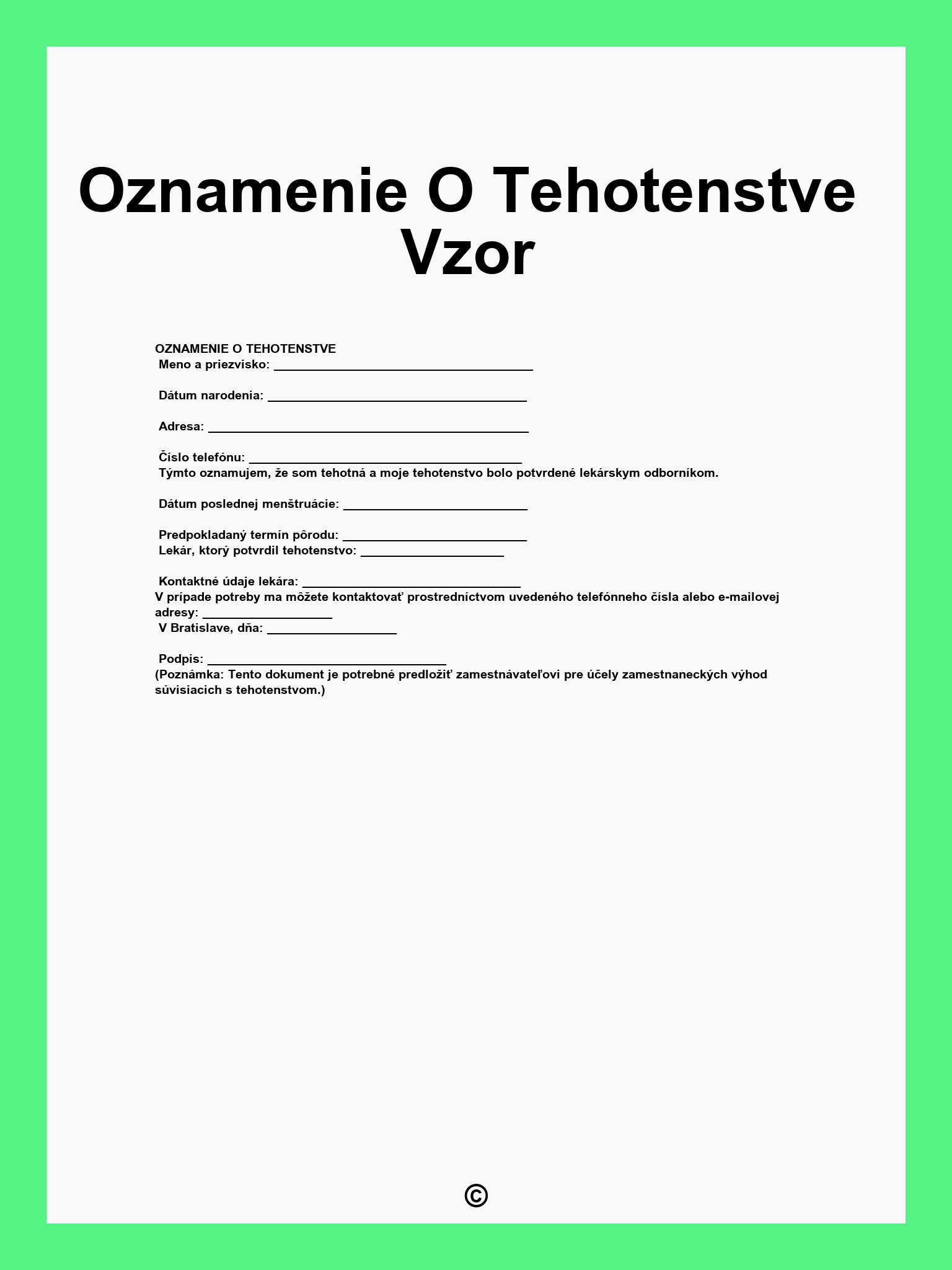 Oznamenie O Tehotenstve Vzor