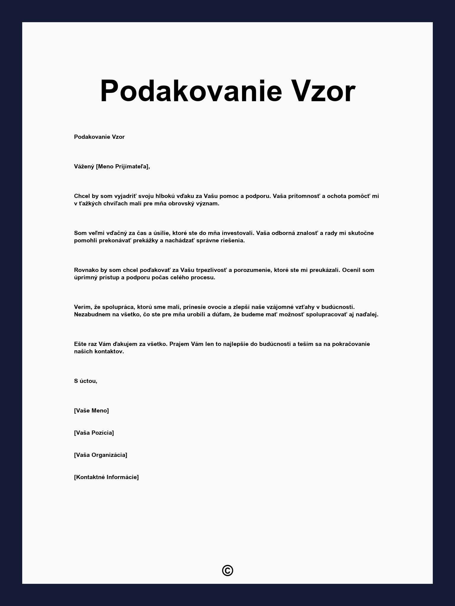 Podakovanie Vzor