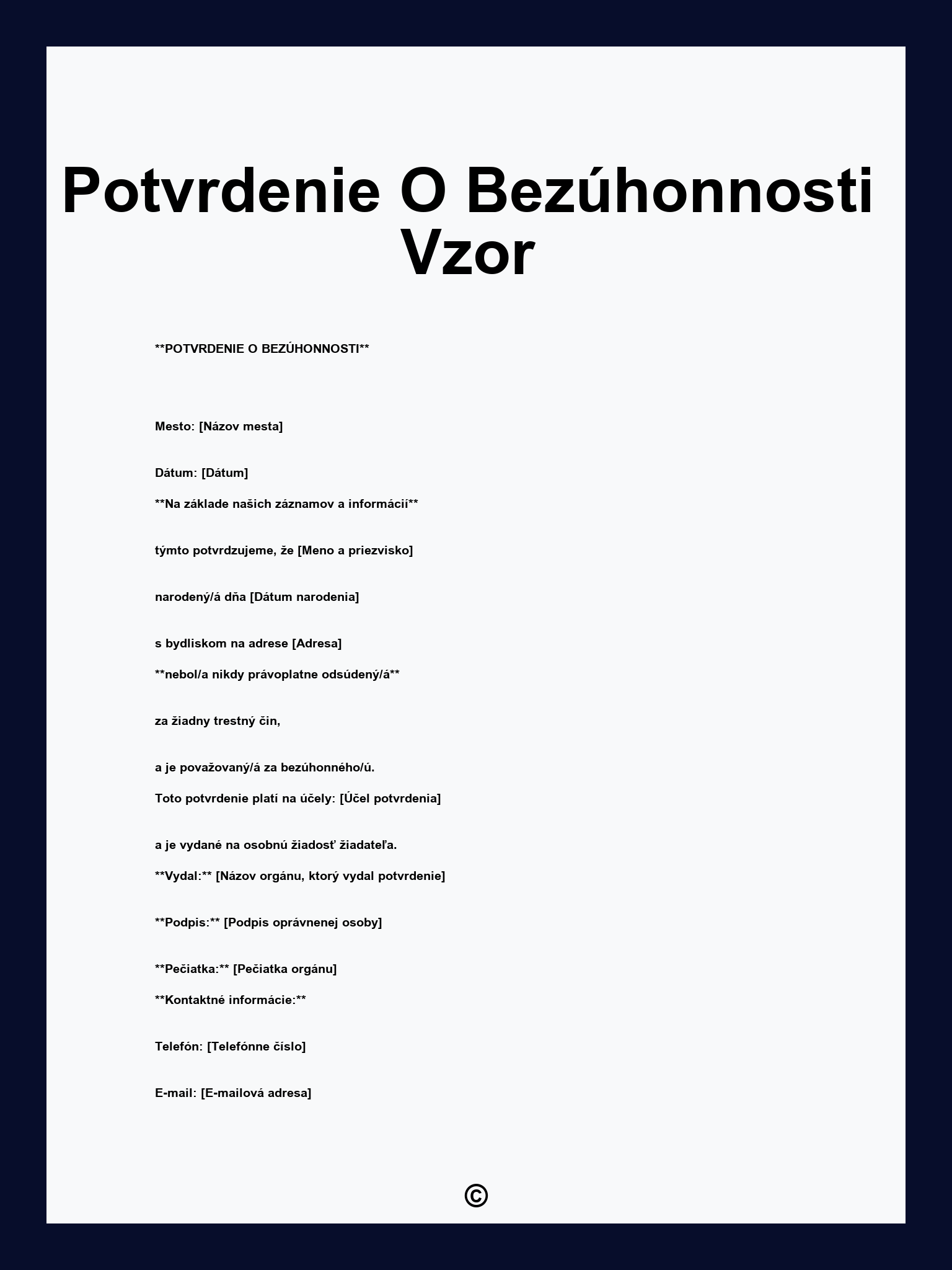 Potvrdenie O Bezúhonnosti Vzor