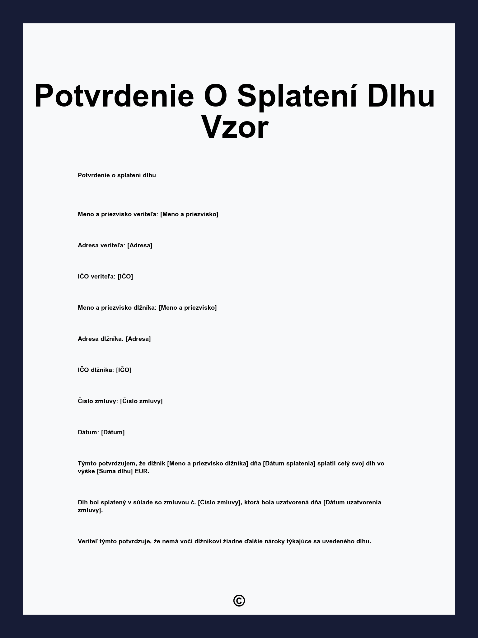 Potvrdenie O Splatení Dlhu Vzor