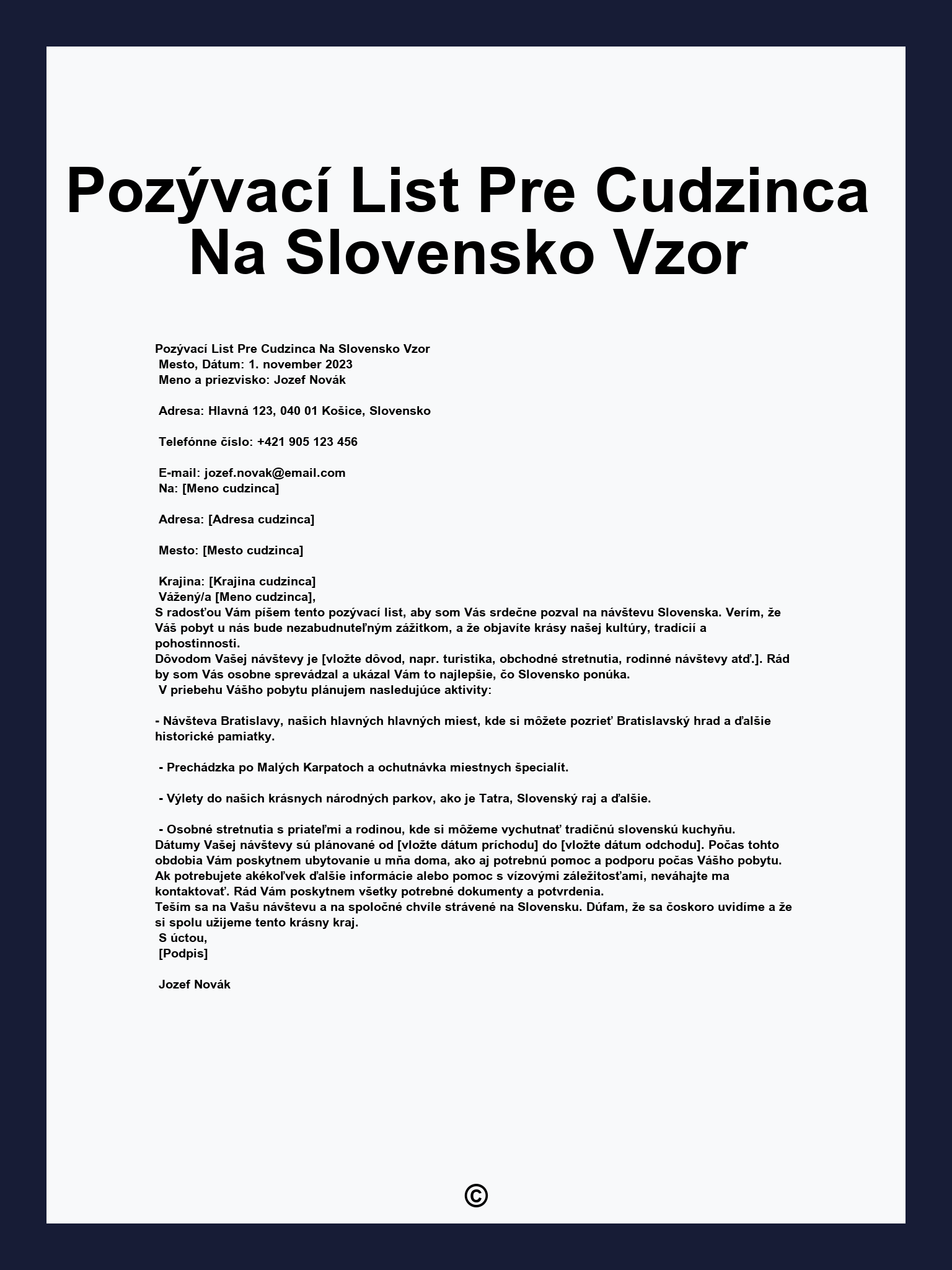 Pozývací List Pre Cudzinca Na Slovensko Vzor