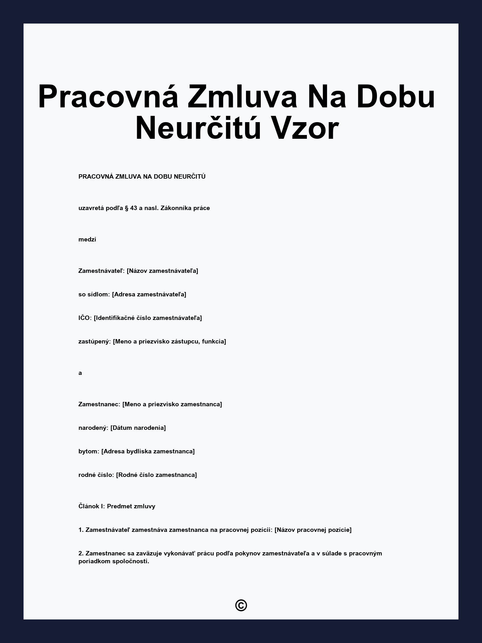 Pracovná Zmluva Na Dobu Neurčitú Vzor
