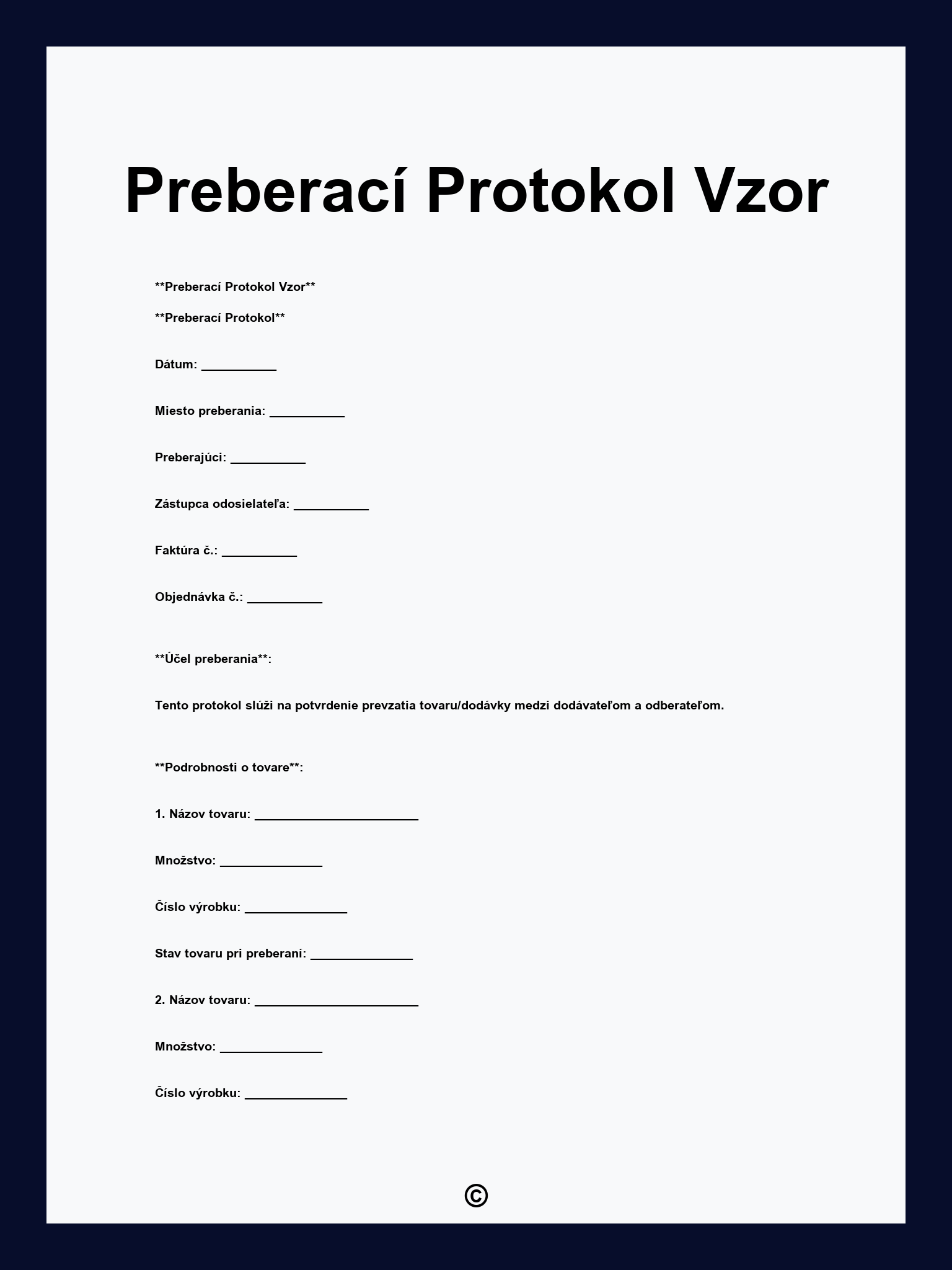 Preberací Protokol Vzor