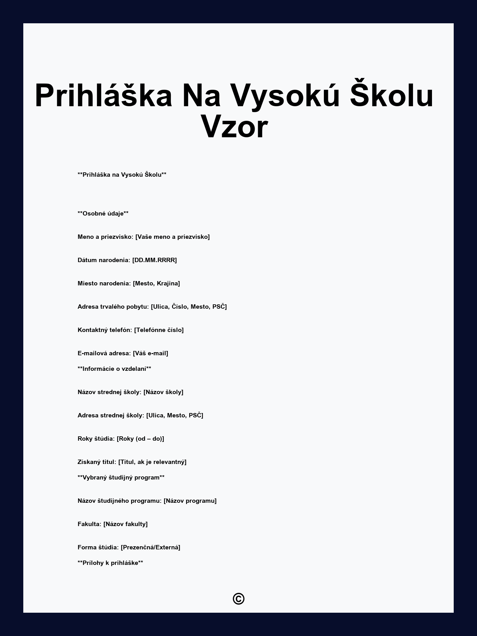 Prihláška Na Vysokú Školu Vzor