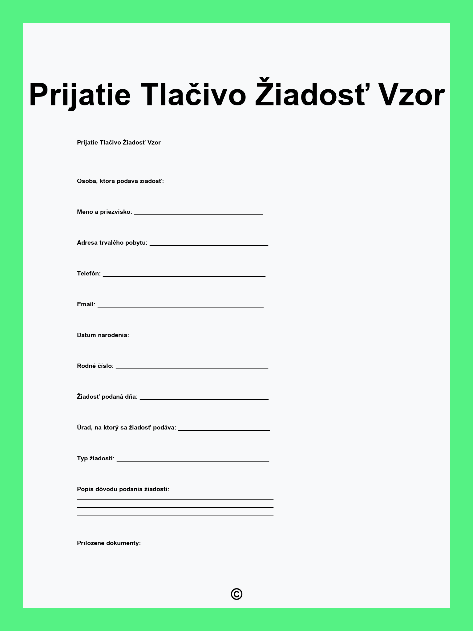 Prijatie Tlačivo Žiadosť Vzor
