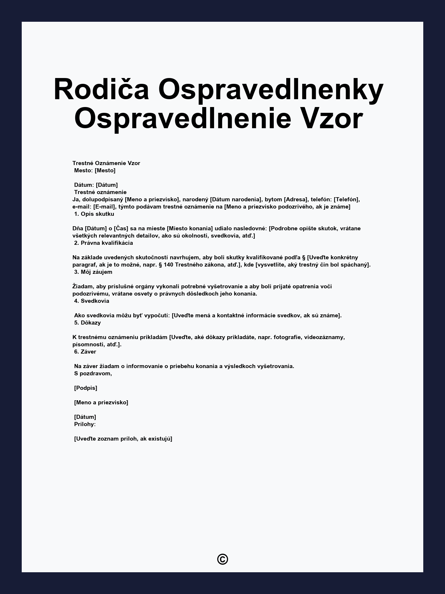 Rodiča Ospravedlnenky Ospravedlnenie Vzor