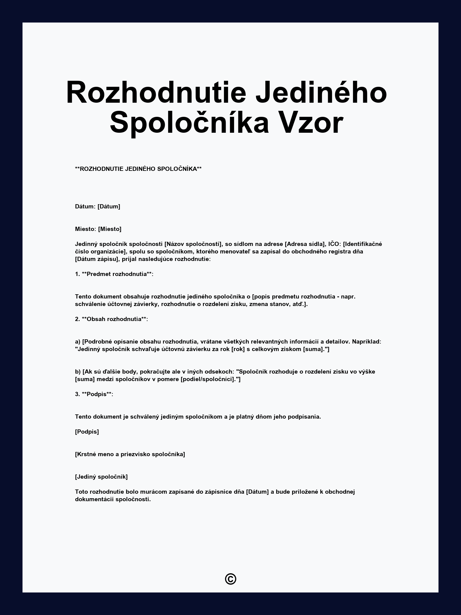 Rozhodnutie Jediného Spoločníka Vzor