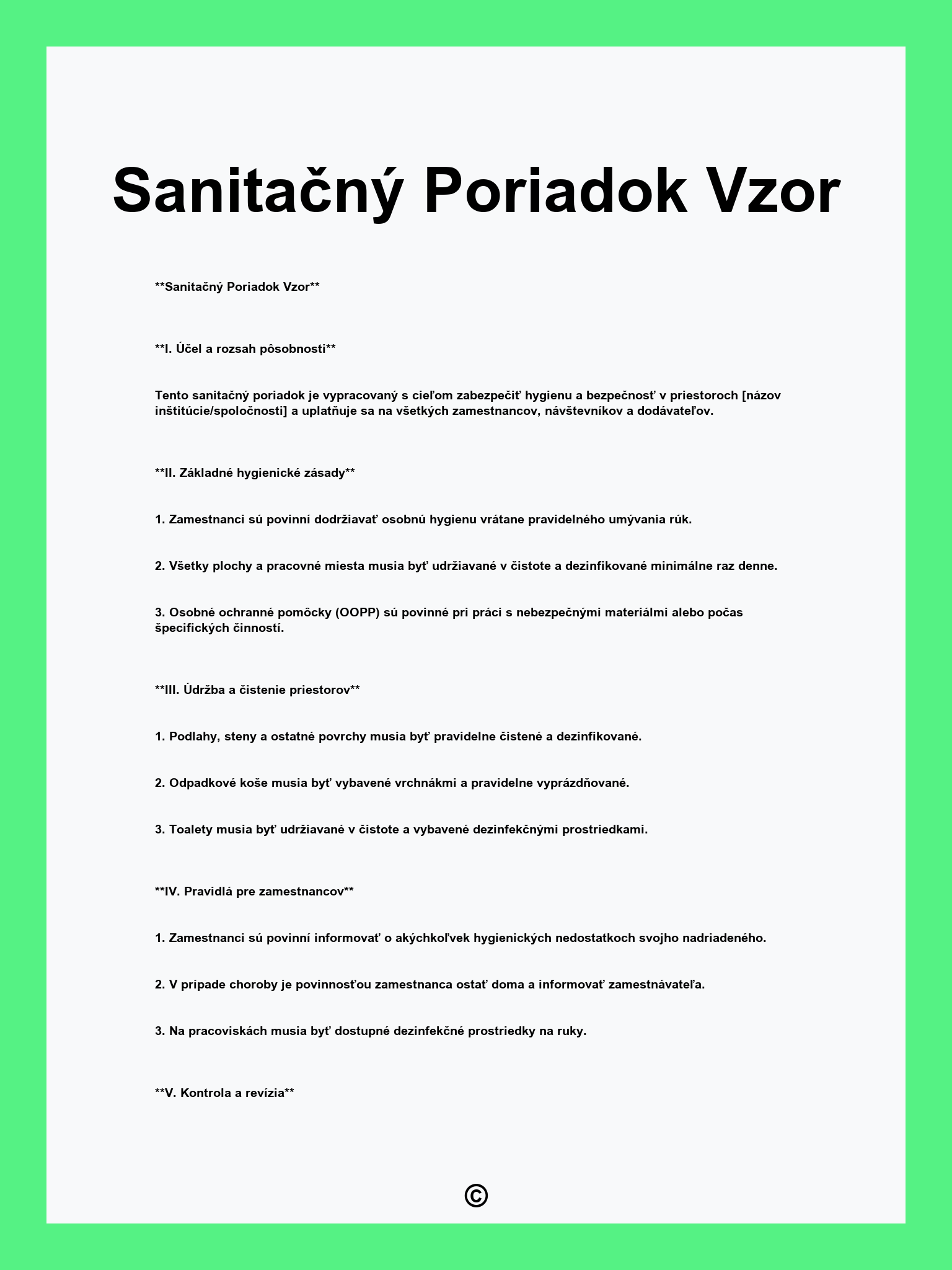 Sanitačný Poriadok Vzor