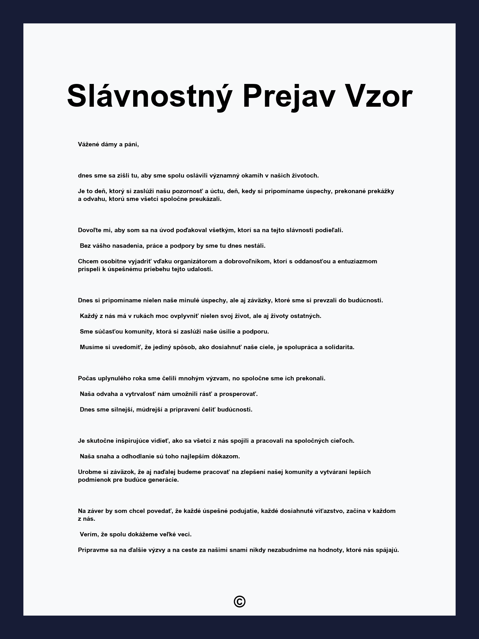 Slávnostný Prejav Vzor