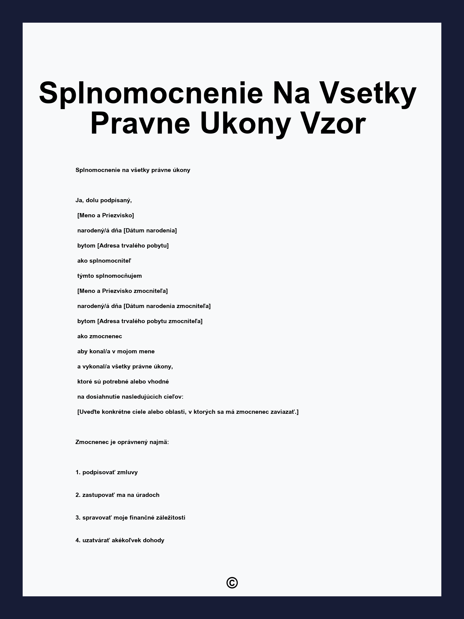 Splnomocnenie Na Vsetky Pravne Ukony Vzor