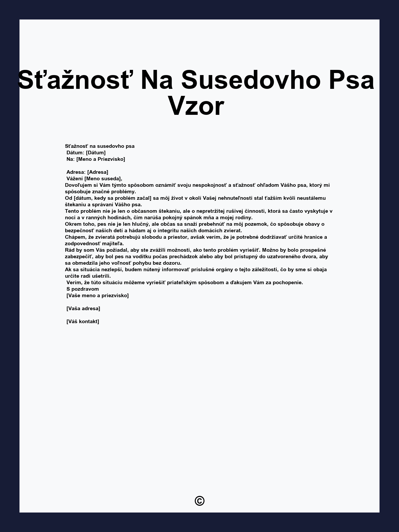 Sťažnosť Na Susedovho Psa Vzor