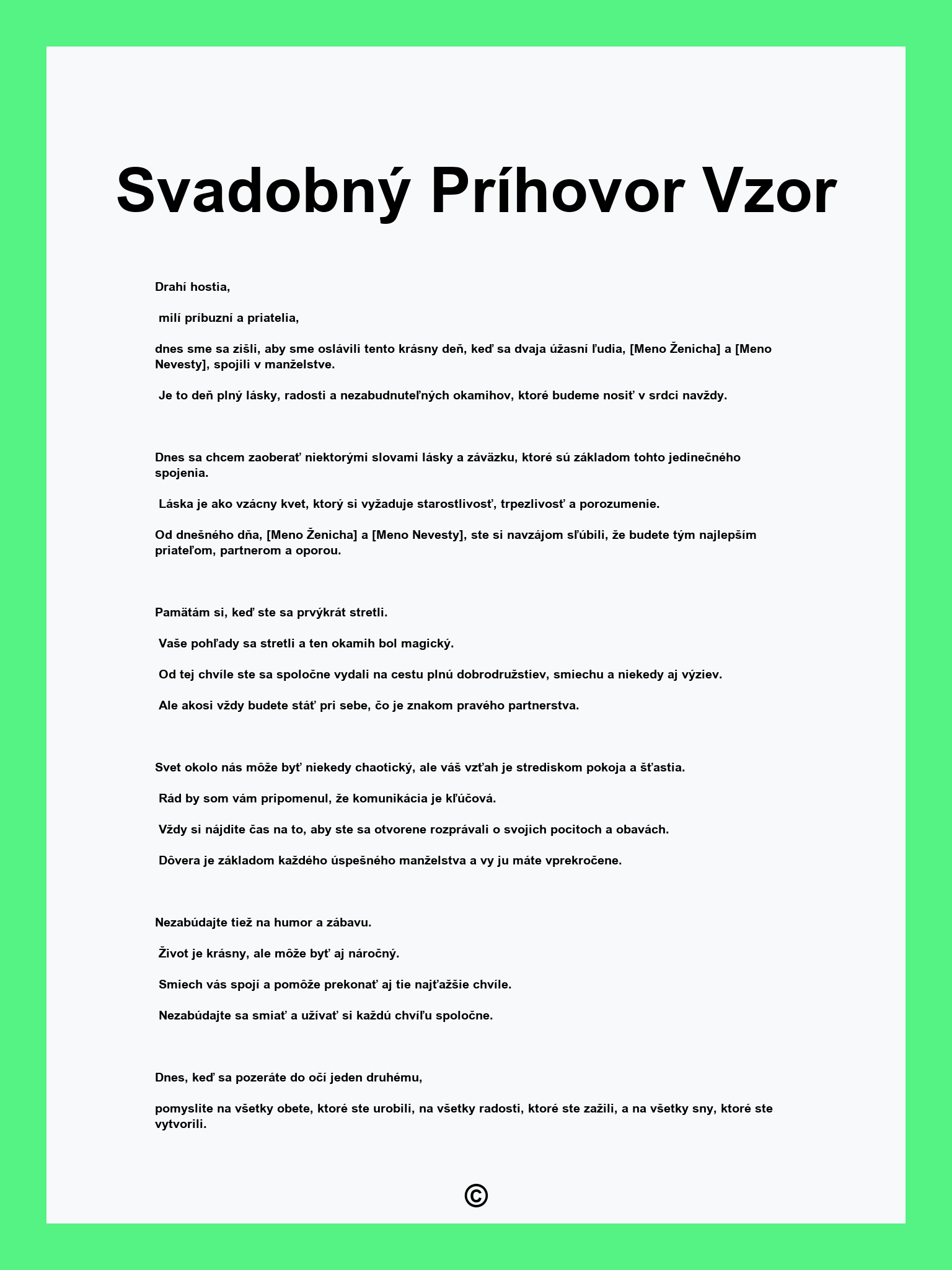 Svadobný Príhovor Vzor