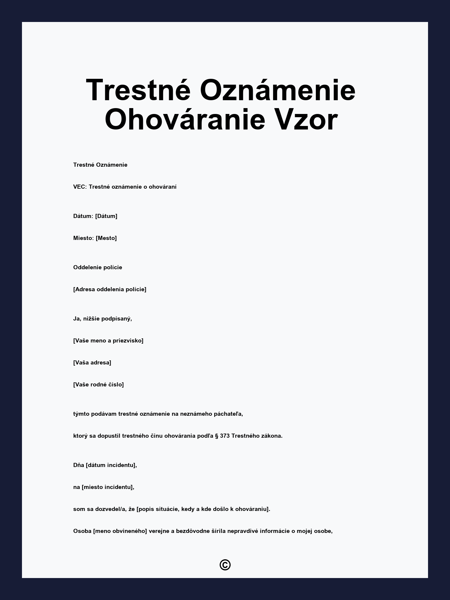 Trestné Oznámenie Ohováranie Vzor