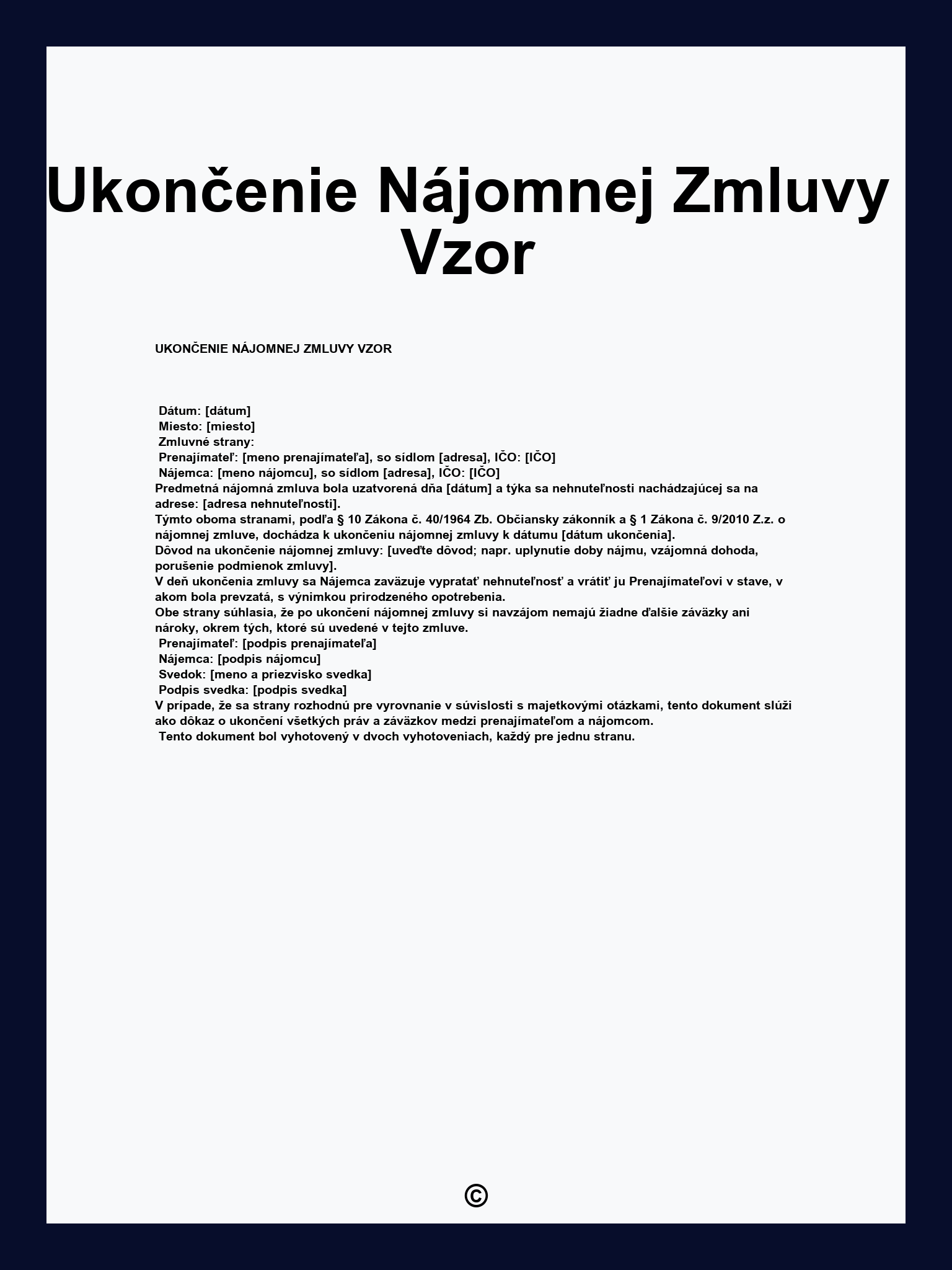 Ukončenie Nájomnej Zmluvy Vzor