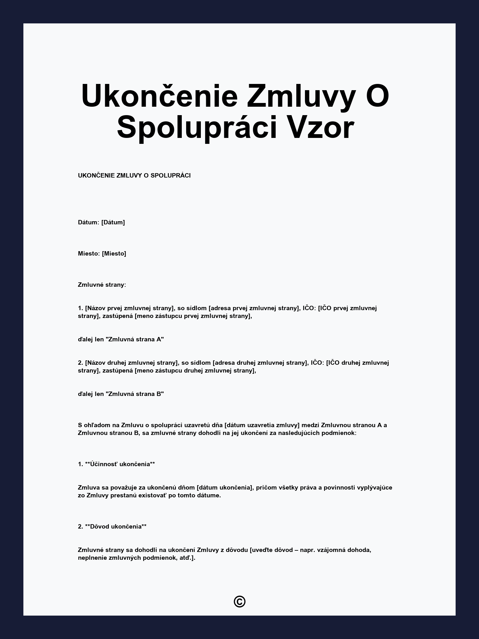 Ukončenie Zmluvy O Spolupráci Vzor