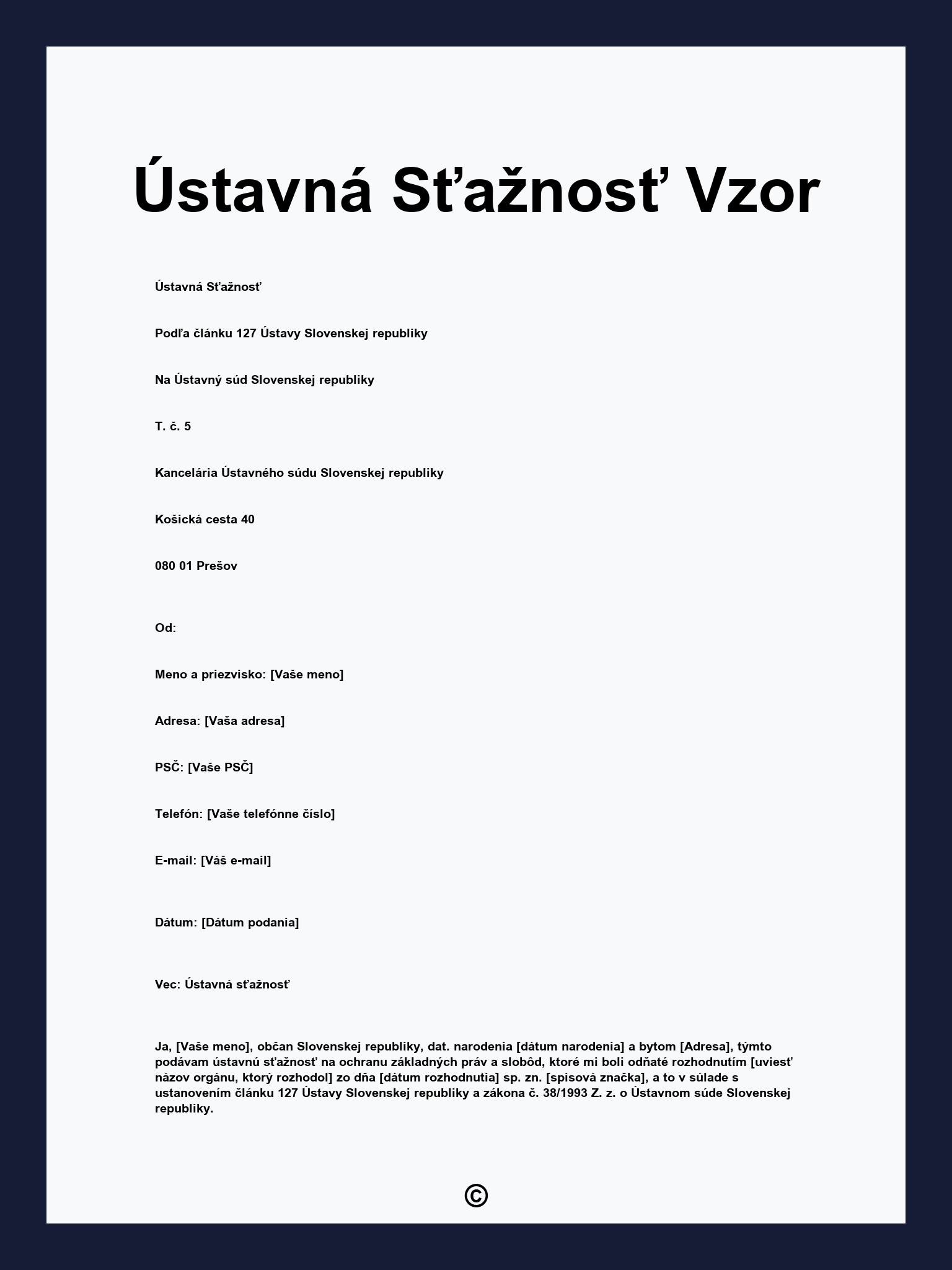 Ústavná Sťažnosť Vzor