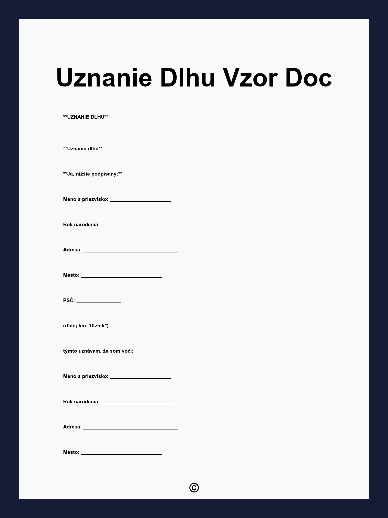 Uznanie Dlhu Vzor Doc