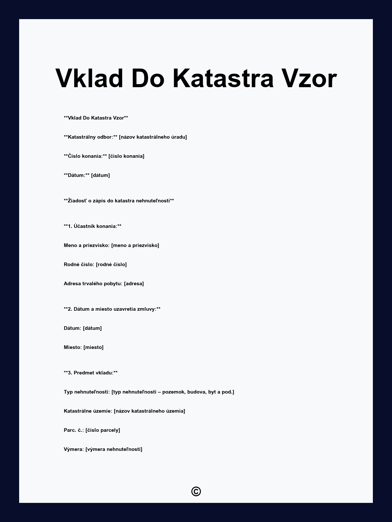 Vklad Do Katastra Vzor