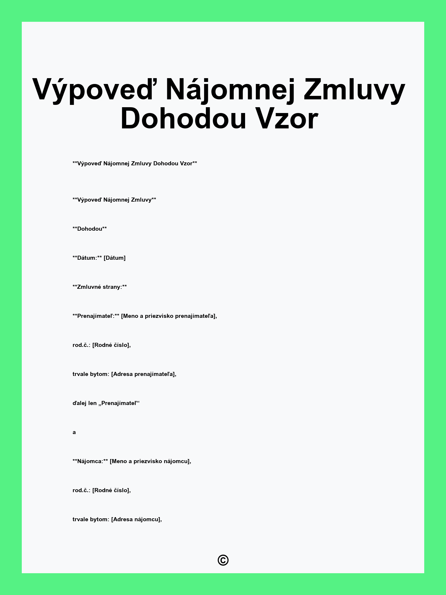 Výpoveď Nájomnej Zmluvy Dohodou Vzor