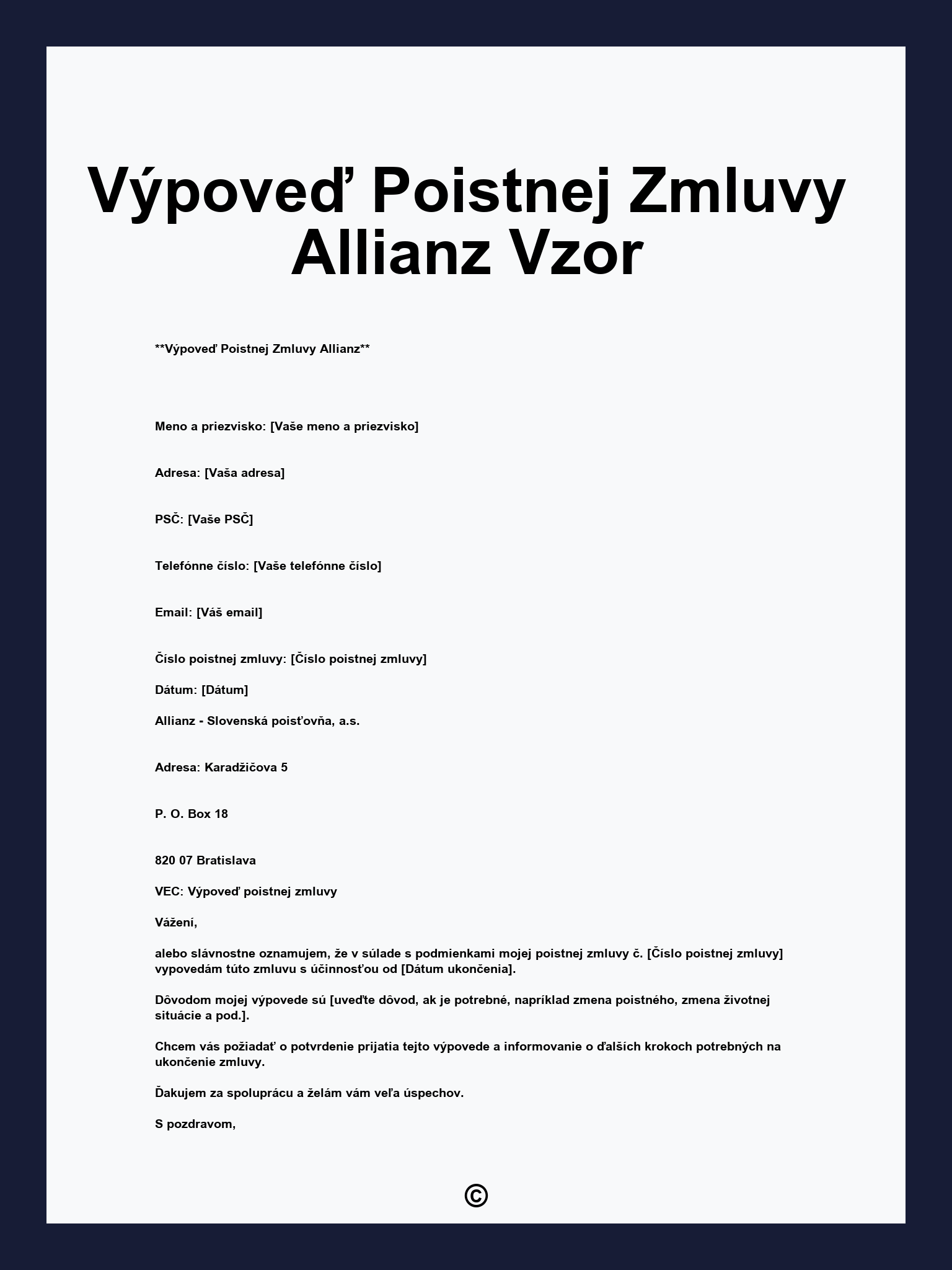 Výpoveď Poistnej Zmluvy Allianz Vzor
