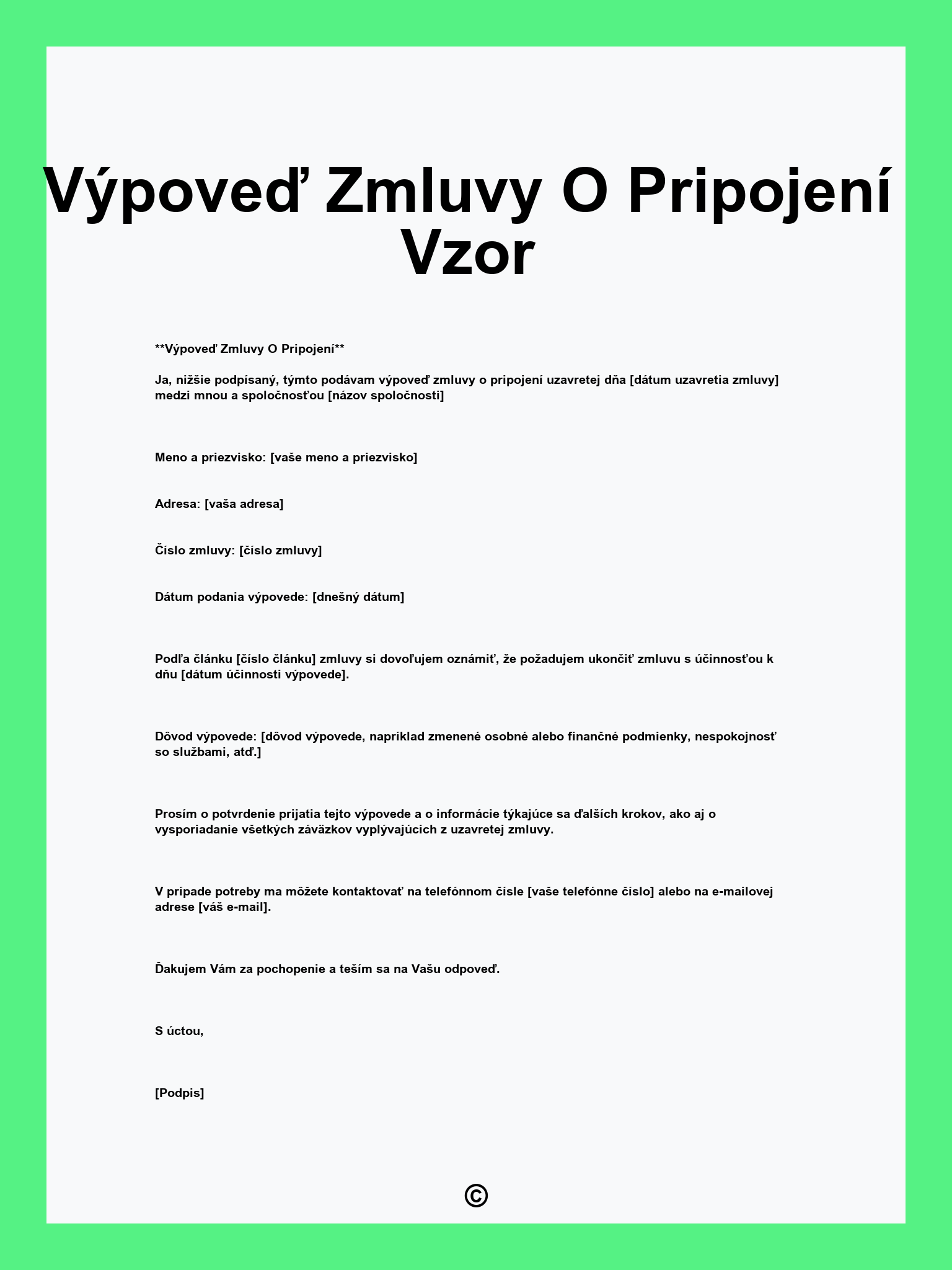Výpoveď Zmluvy O Pripojení Vzor