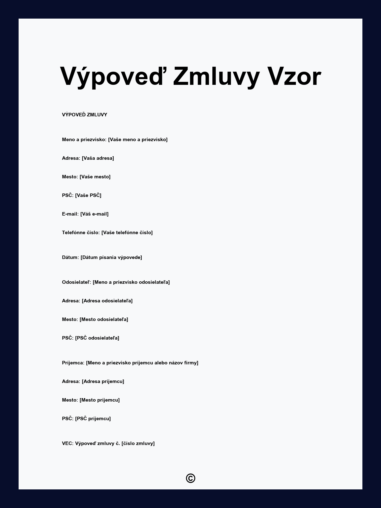 Výpoveď Zmluvy Vzor