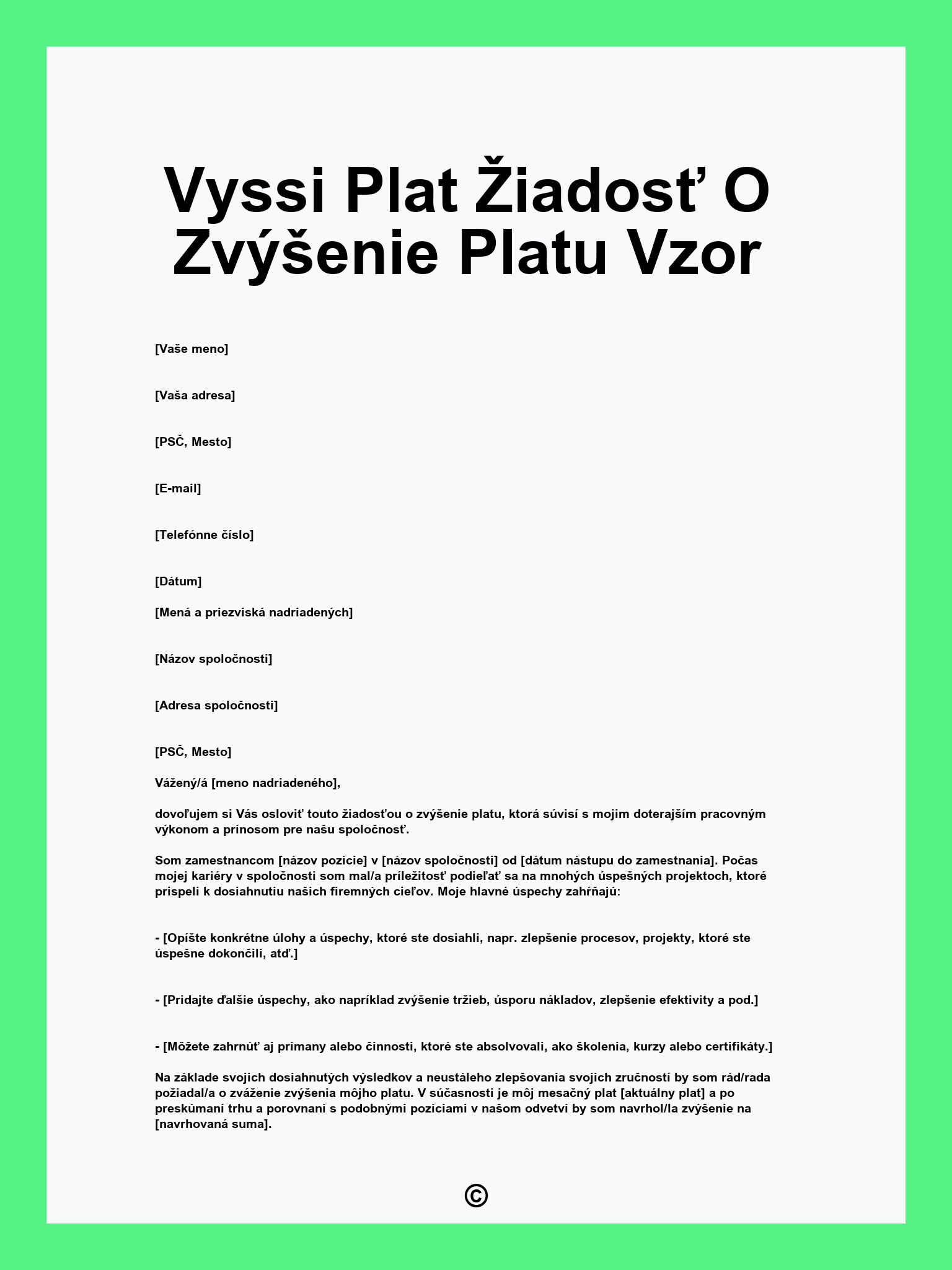 Vyssi Plat Žiadosť O Zvýšenie Platu Vzor