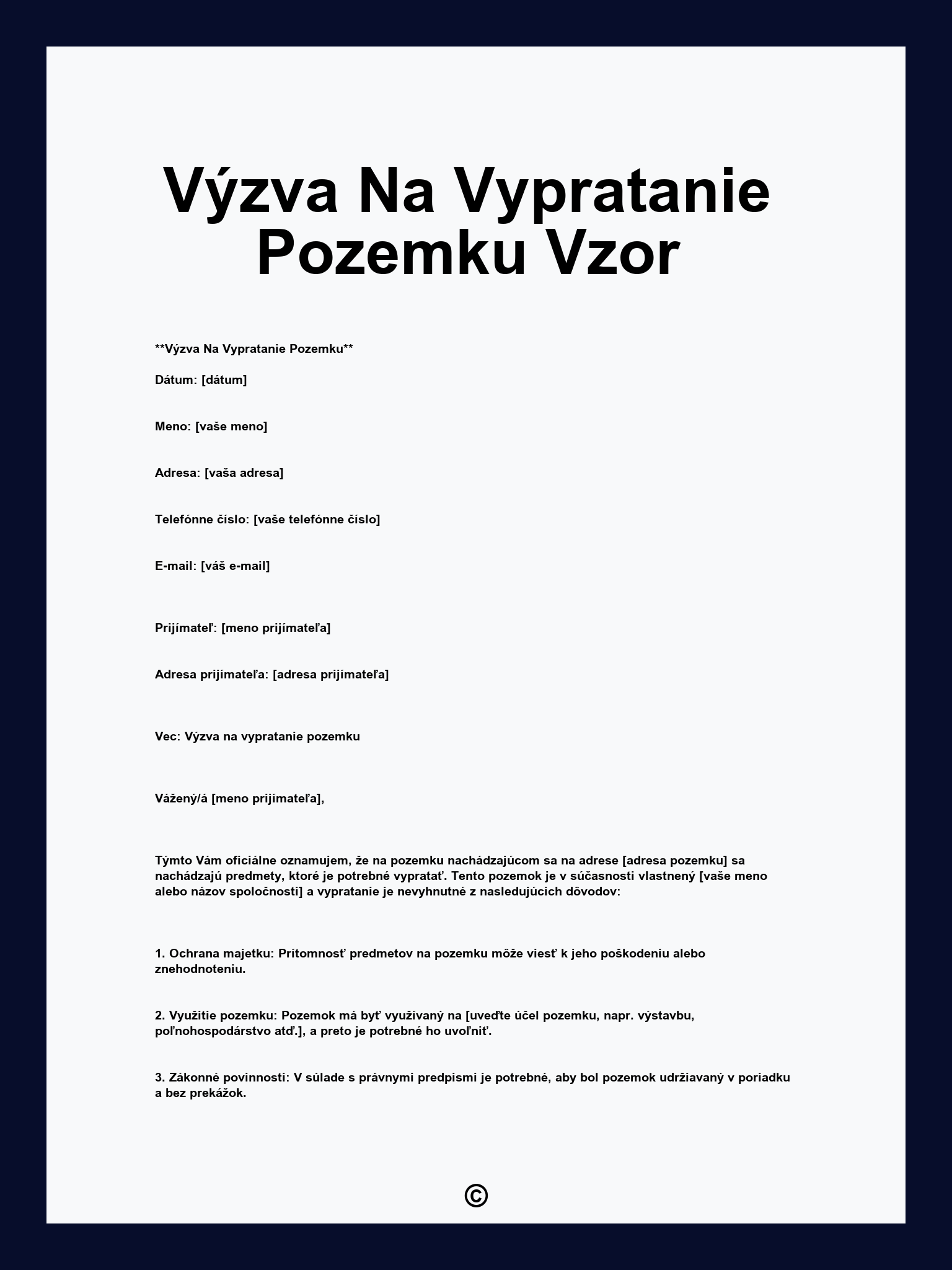 Výzva Na Vypratanie Pozemku Vzor