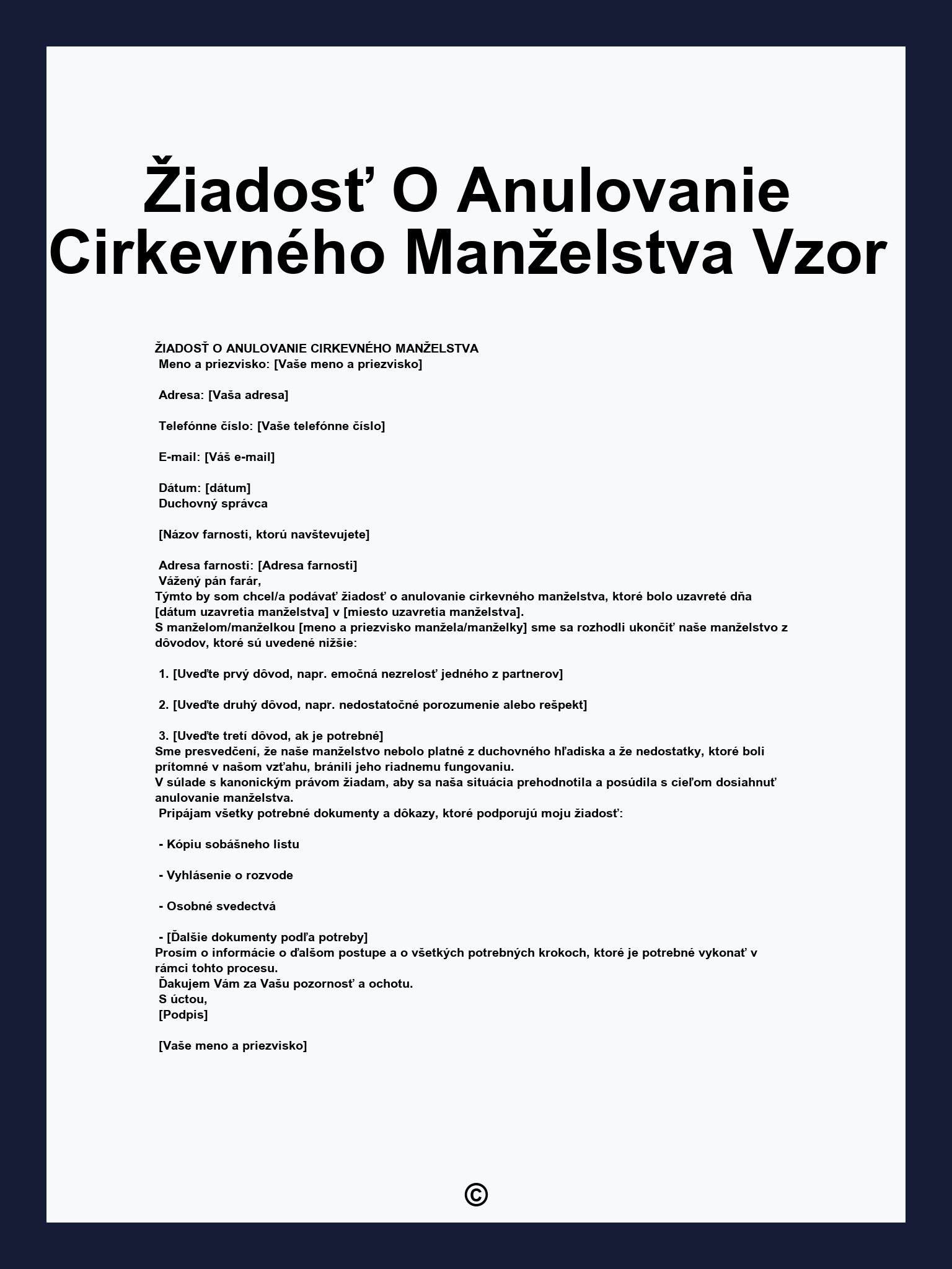 Žiadosť O Anulovanie Cirkevného Manželstva Vzor