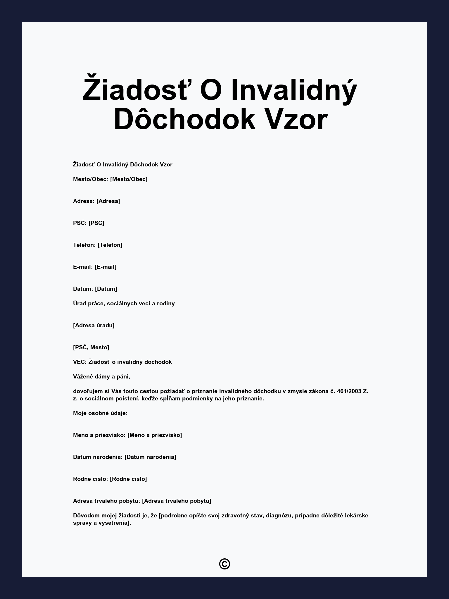Žiadosť O Invalidný Dôchodok Vzor