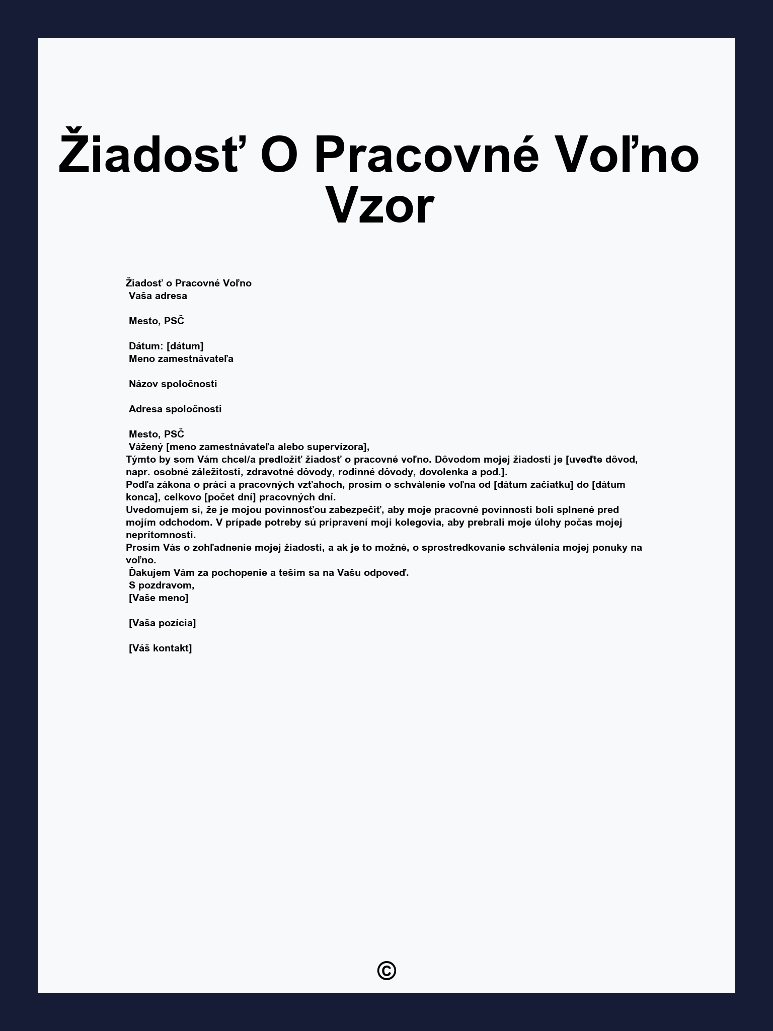 Žiadosť O Pracovné Voľno Vzor