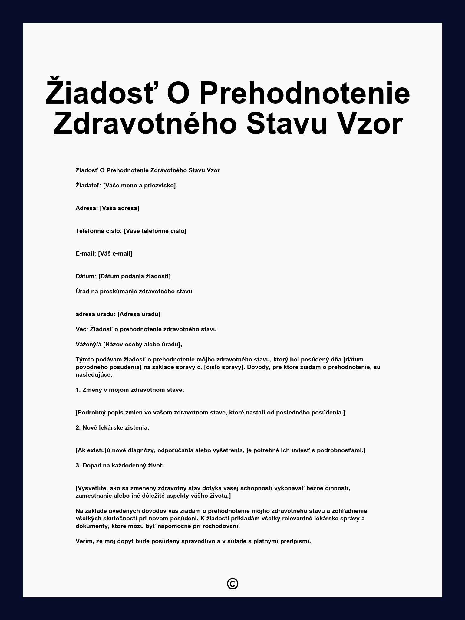 Žiadosť O Prehodnotenie Zdravotného Stavu Vzor