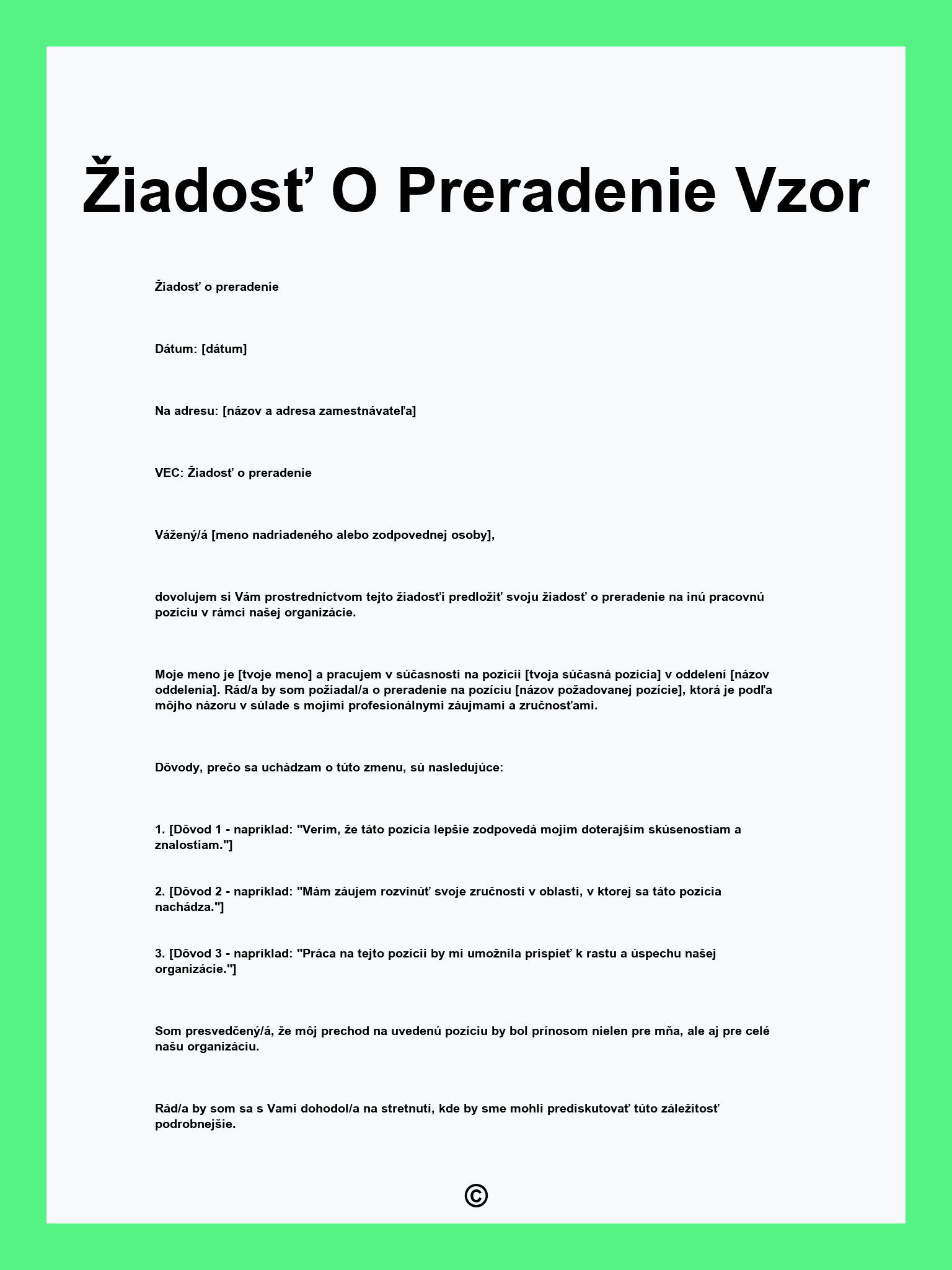 Žiadosť O Preradenie Vzor
