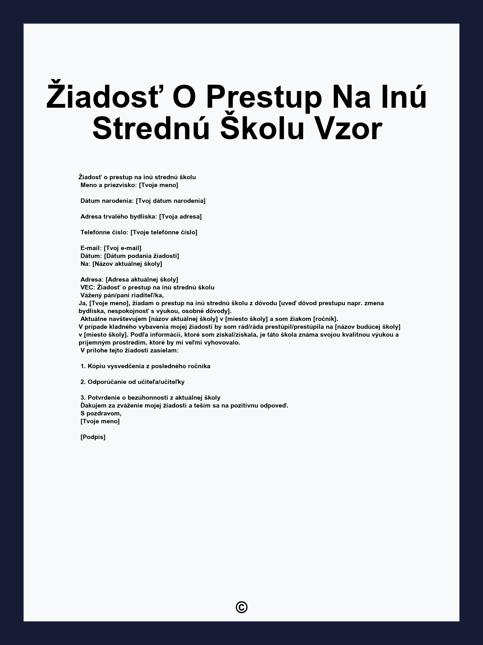 Žiadosť O Prestup Na Inú Strednú Školu Vzor